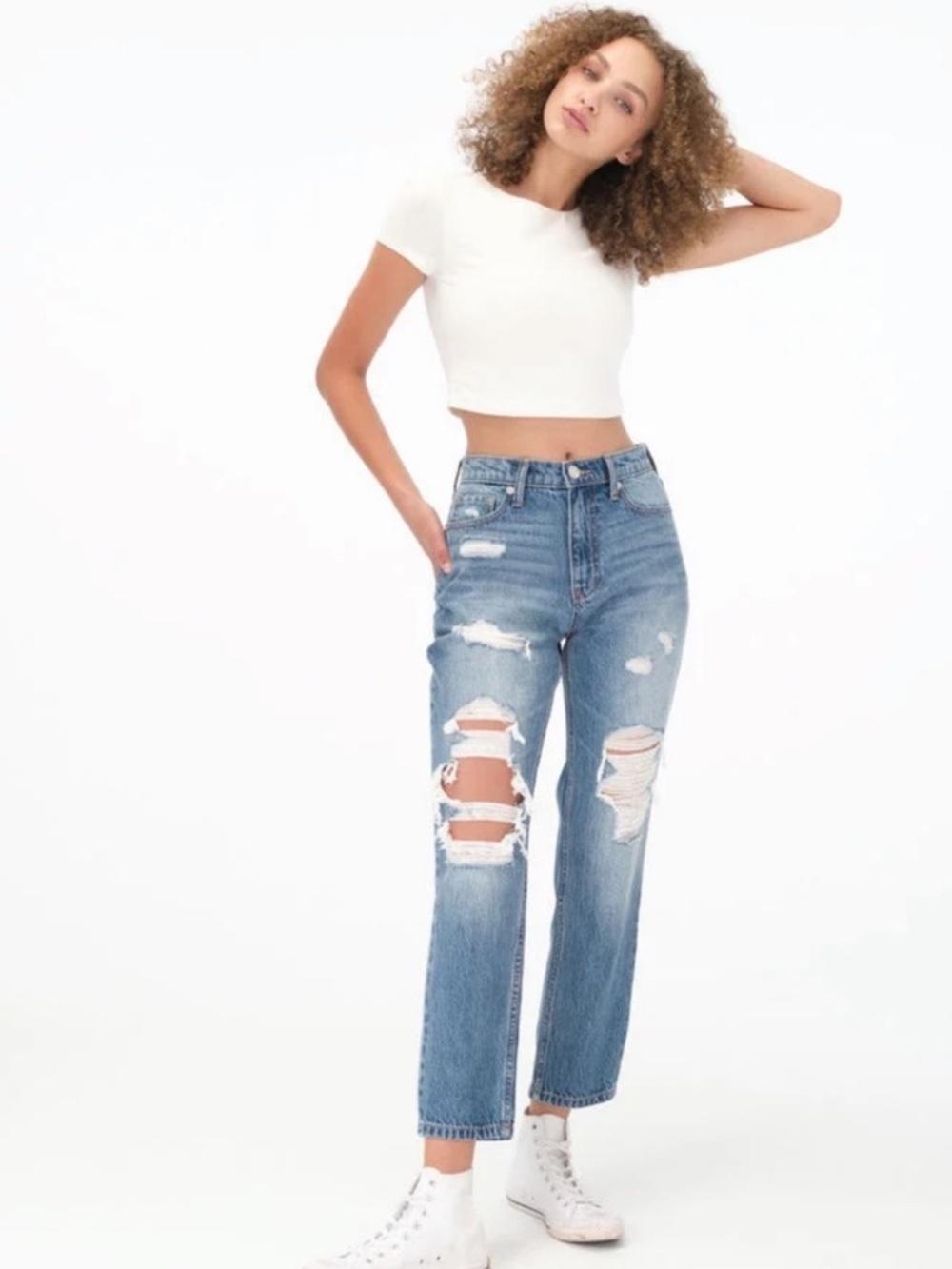 Aero Distressed Straight Leg Jeans